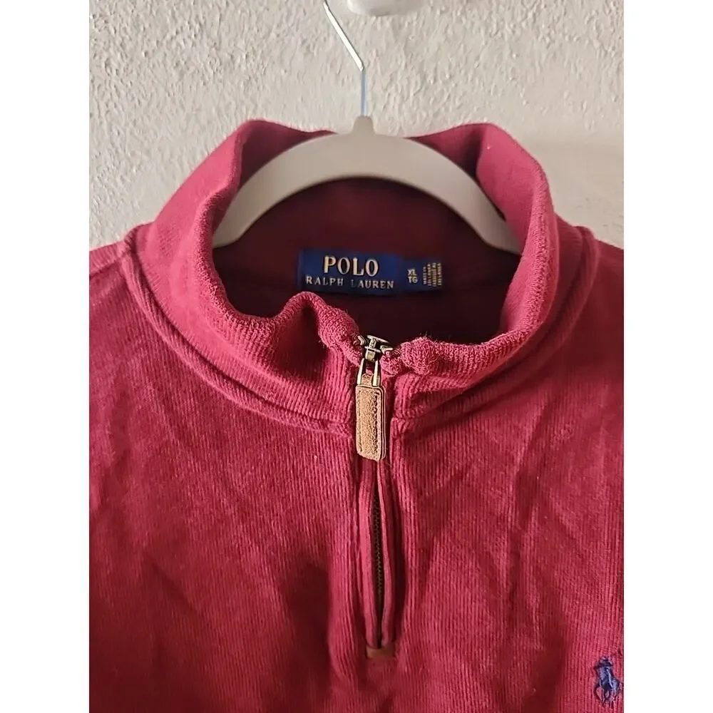Polo Ralph Lauren Men's Classic Estate-Rib Quarter-Zip Pullover XL Burgundy Red